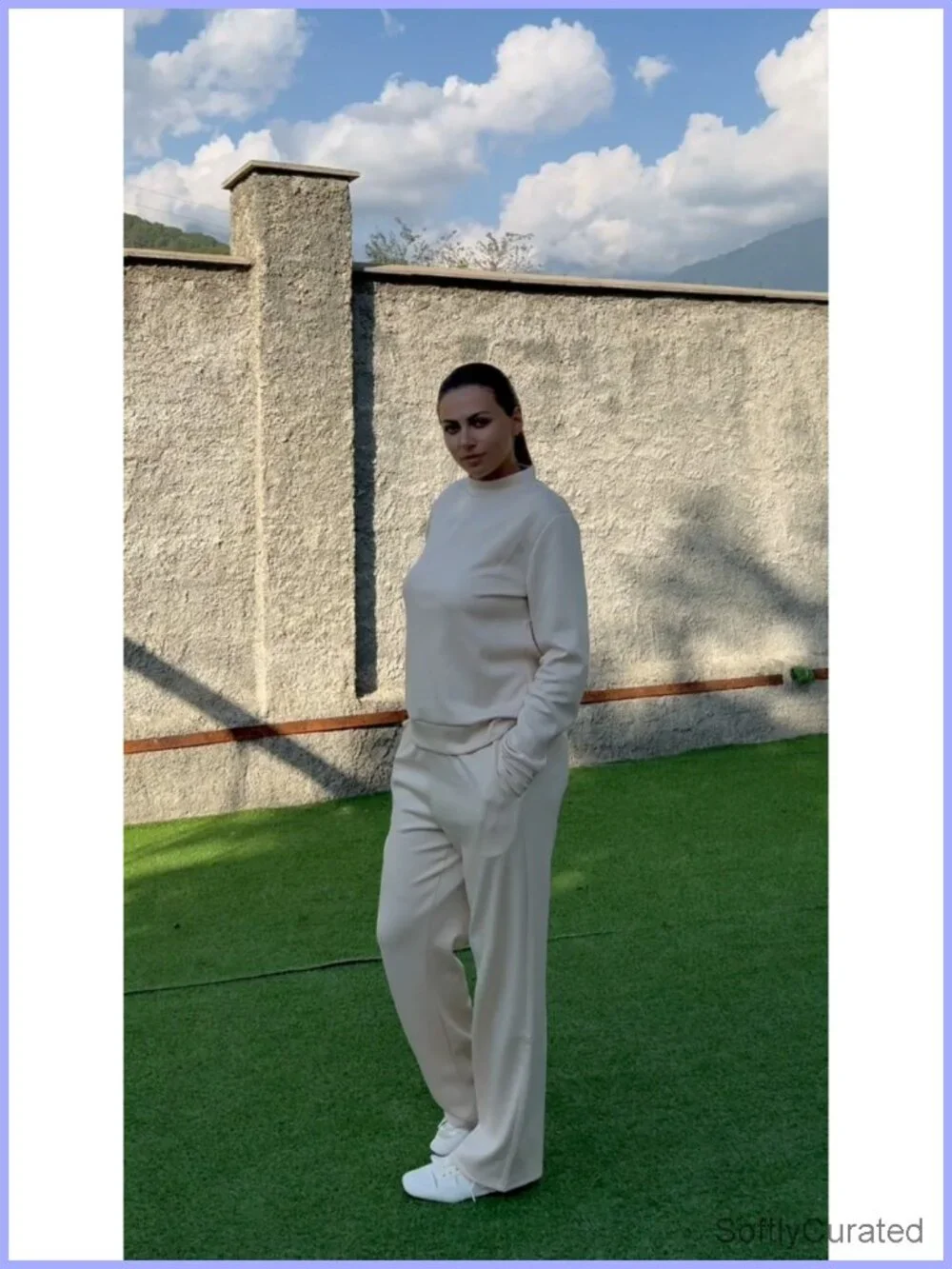 Mock Neck Matching Set Long Sleeve Top Wide Leg Pants Lounge Set